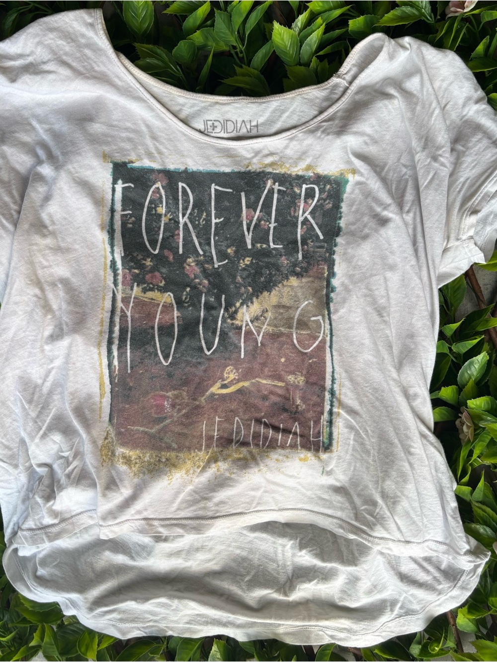 White "Forever Young" Graphic Tee - Short Sleeve